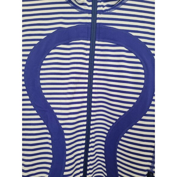 Lululemon IN STRIDE Jacket Blue & White Striped Full-Zip w/ Thumbholes Sz 8 - Picture 6 of 12